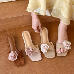 Flower Slippers Square Toe Flats Sandals Elegant Slingback Slides Mujer Flip Flops