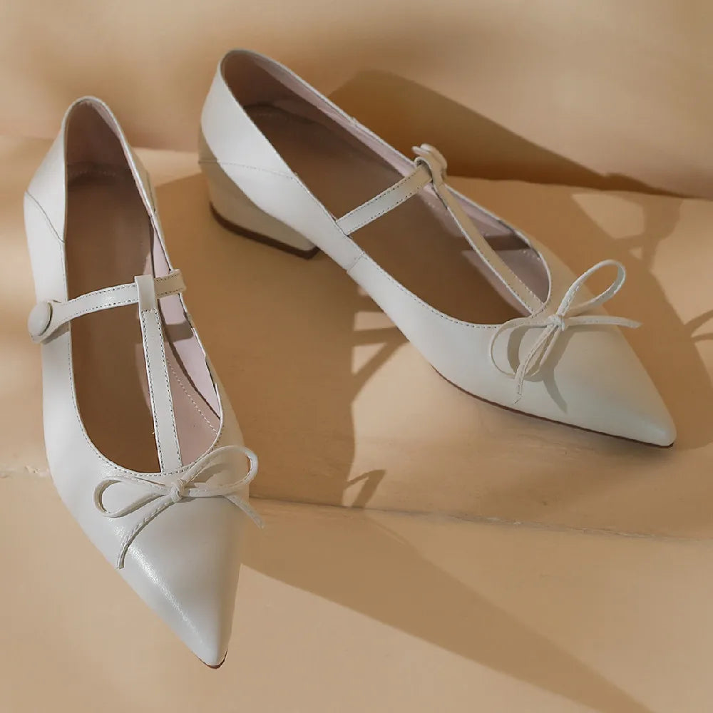 genuine leather pointed toe t-strap ballet flats single shoes soft comfortable casual sprinng ballerians sale