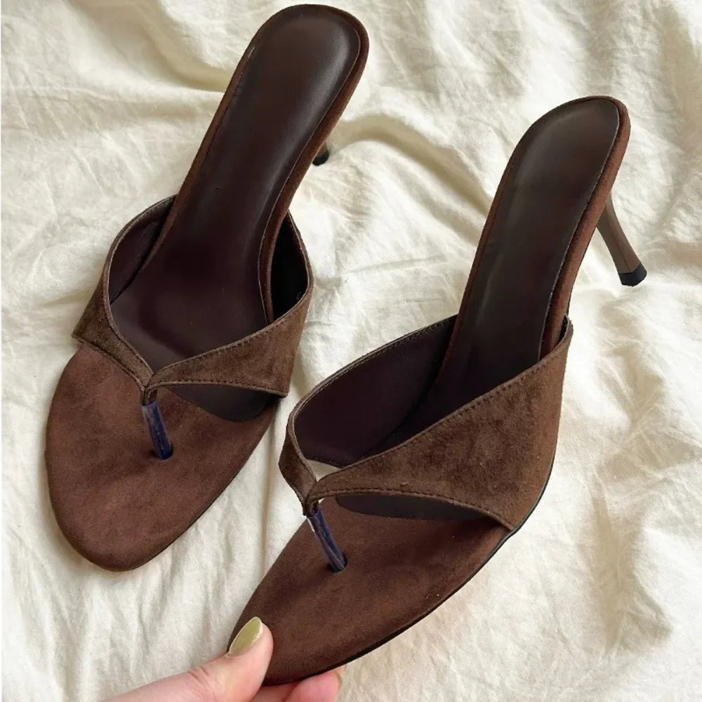 Round Toe Thin Heel Slippers Flip Flops Sandals Shoes Shallow Medium Heels Slippers Slides Pumps