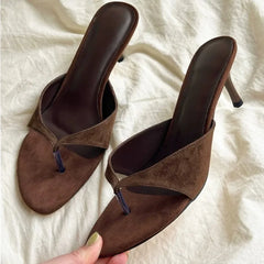 Round Toe Thin Heel Slippers Flip Flops Sandals Shoes Shallow Medium Heels Slippers Slides Pumps
