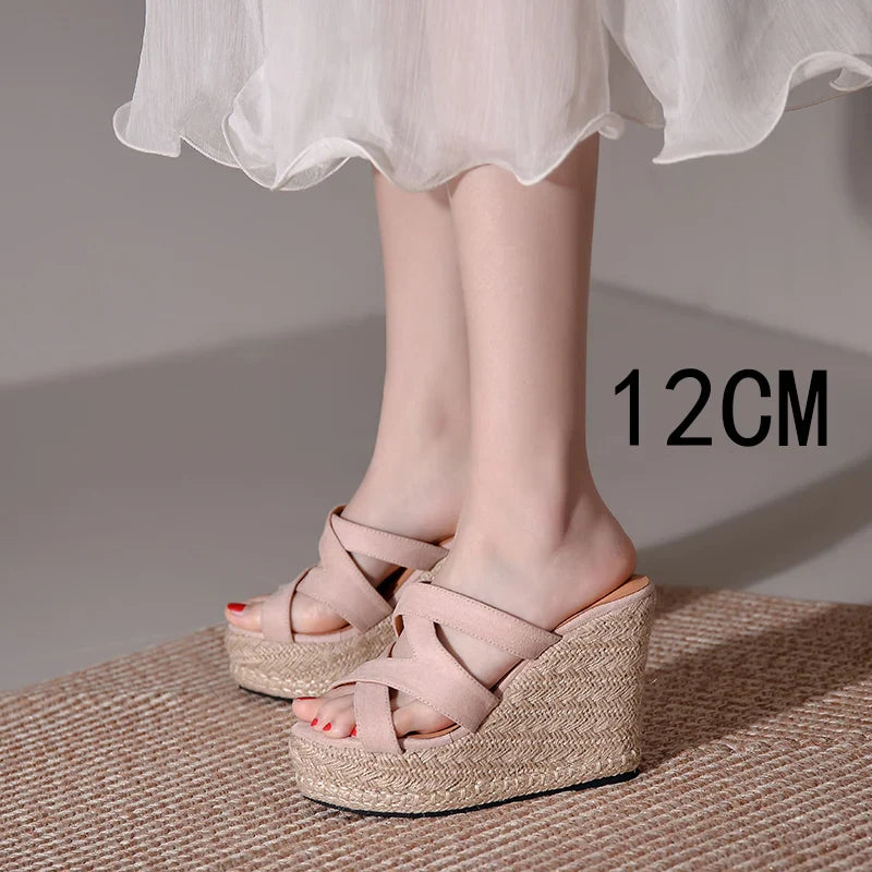 Size 32-39 Open Toe Sandals High Heel Wedge Platform Beach Sandals Shoes