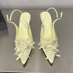 Pointed Toe Thin High Heels Butterfly-knot Elegant Slingback Sandals Party