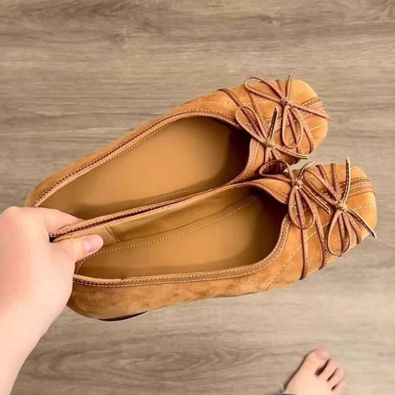Novelty Bowknot Design Low Heel Pumps Comfortable Square Toe Lightweight Shoes
