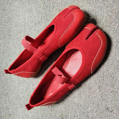 Split toe Faux suede Patchwork Tabi Ballet Flats Mary Janes Walking Loafers Casual Girls Dance Shoes