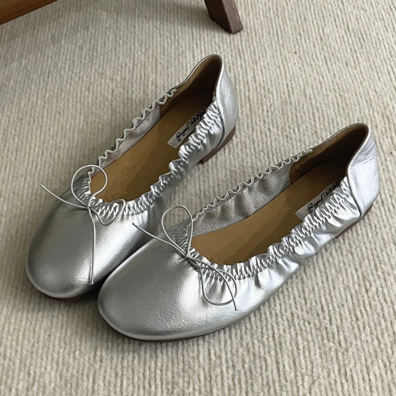 Suede Retro Bowknot Round Toe Flat Shoes Soft Sole Comfort