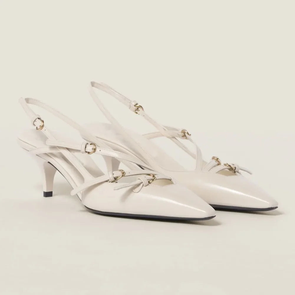 Brand Design Med Heels Pumps Pointed Toe Buckle Party Trend Slip-on Mules Pumps Slingback Stiletto Shoes