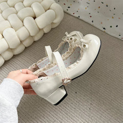 JK Mary Jane Shoes Causal Shallow Butterfly-knot Shoes Leather Shoes