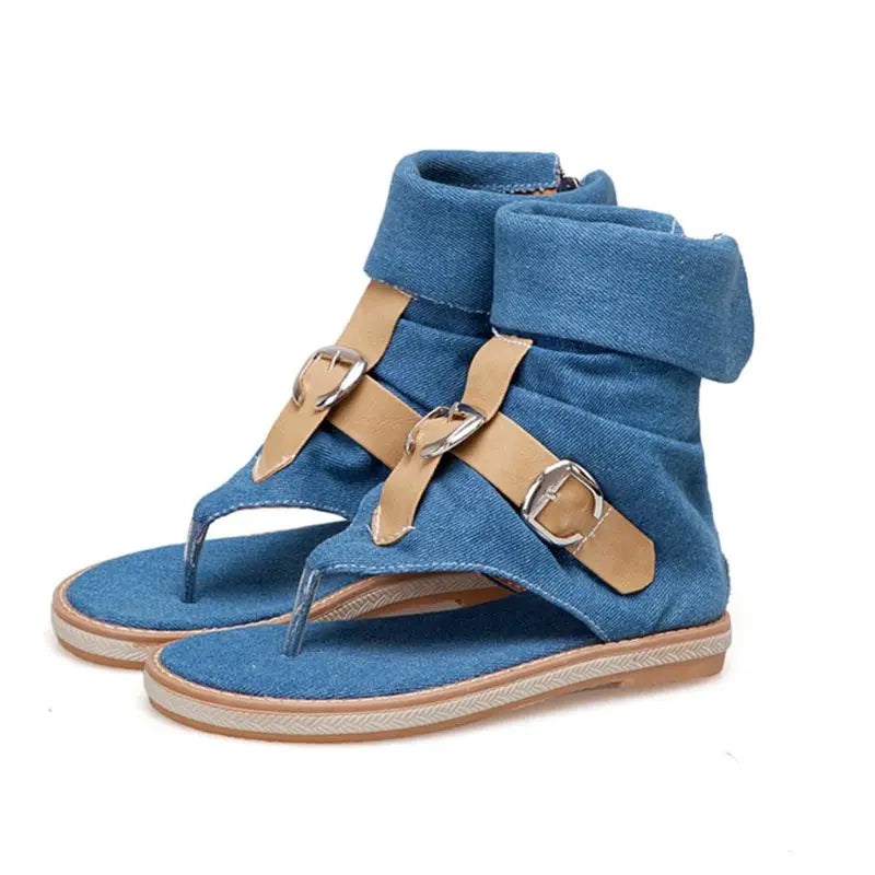 Blue Shoes Buckle Gladiator Sandals Jeans Boots booties sandalias Size 43