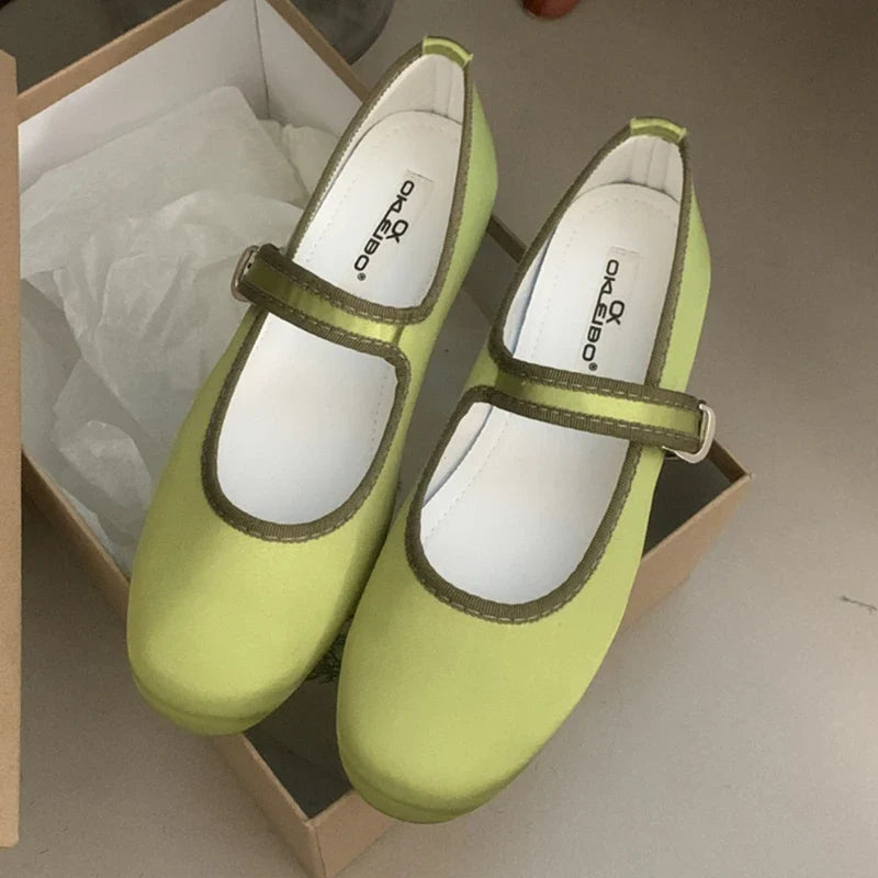 Comfort Satin Soft Sole Mary Jane Shoes Round Toe Shallow Flats Elegant Buckle Prom Ballet Shoes