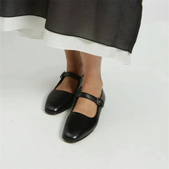 Brand Mary Jane Genuine Leather Flats Shoes Woman Buckles Flat Comfort Casual Loafer Shoes Soft Leather Flats