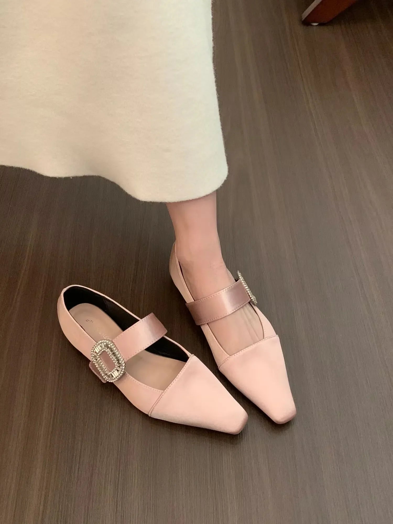 satin flat shoes flashing rhinestone decoration elegant ballet shoes soft and comfortable casual dress