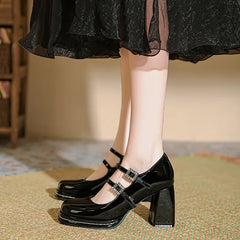 Shallow Mouth High Heel Leather Shoes Slip On Mary Jane Chunky Sandals Increasing Height Clogs
