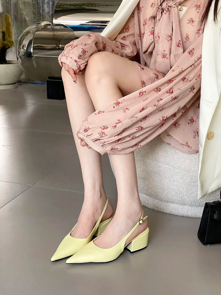 Pumps Pointed Toe Square Heels Elegant Mule Shoes Zapatos De Mujer