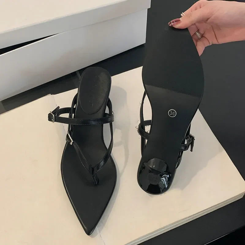 Pointed Buckle Wedge Flip Flops Beach Dress Brand Mule Shoes Slippers