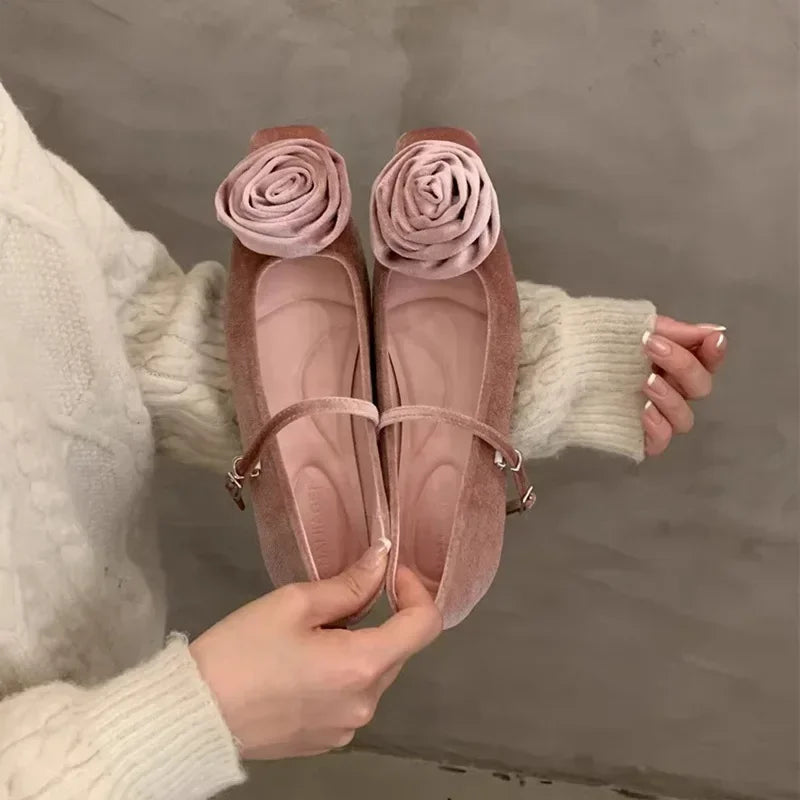 Cute Flock Flowers Flat Shoes
