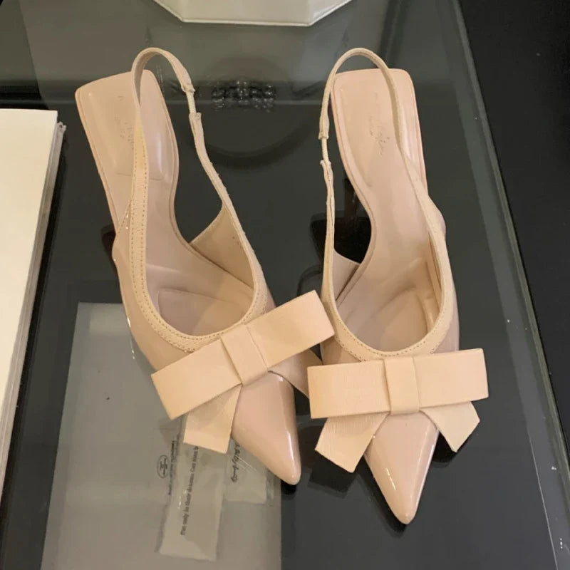 Butterfly-knot Pointed Toe High Heels Elegant Party Brand Design Slingbacks Sandals