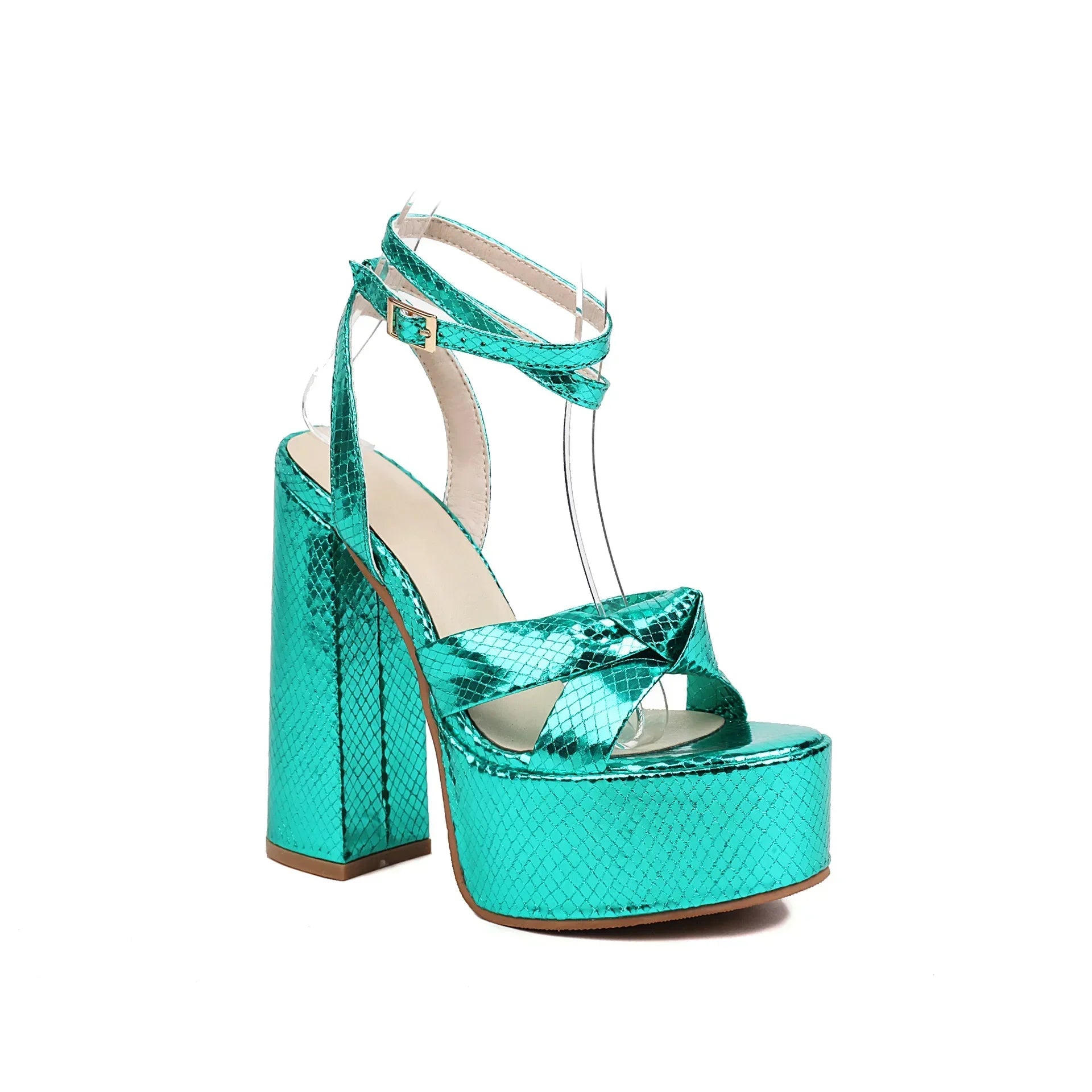 Gold High Heels Ankle Strap Party 14CM Open-toe Platform Chunky Sandals