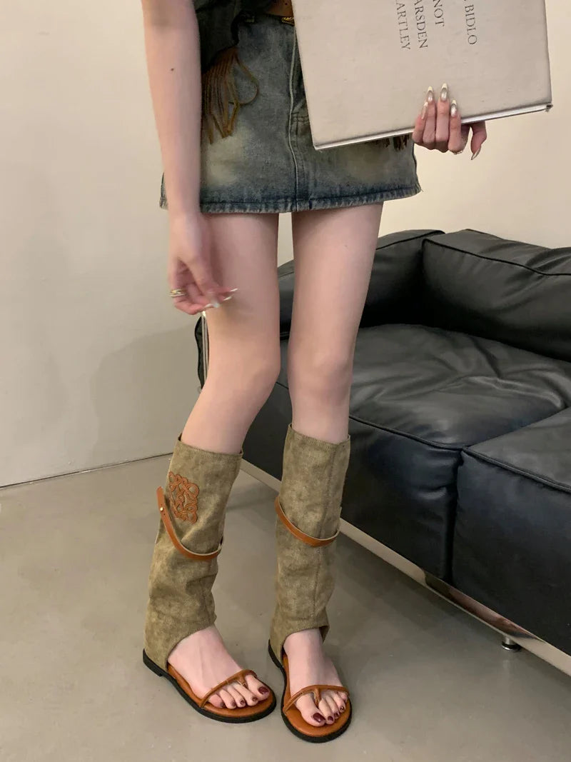 Black Flat Sandals Boots