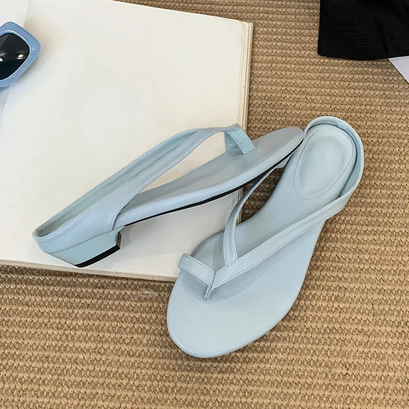Low Heel Slippers Flip flops Shoes Round Toe Heeled Slippers Shoes