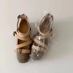 Design Round Toe Ballet Flats Ins Style Buckle Belt Ballerina Shoes Light Comfortable Leisure Girls Footwear