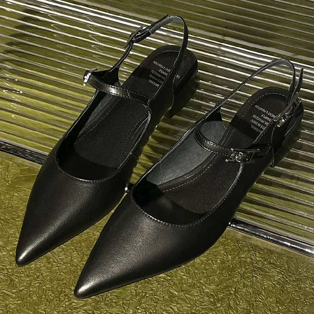 genuine leather pointed toe slingback slip-on flats sandals soft comfortable casual daily footwear shoes