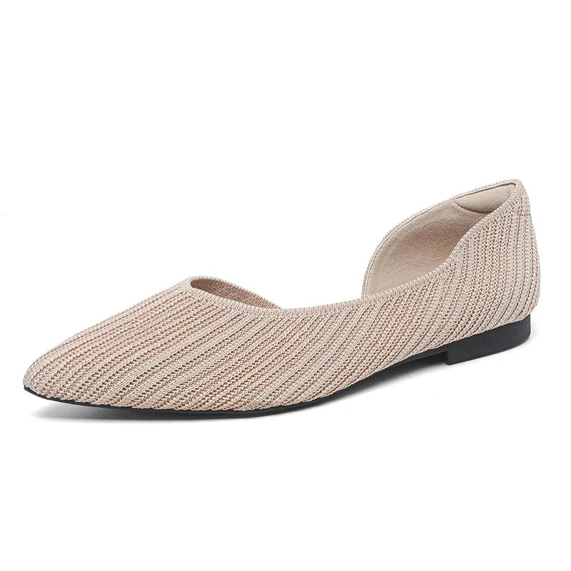 D'orsay Flats Shoes Stretch Soft Ballerinas Loafers Femmes Pointed Toe Slip On Moccasines Fly Weaving Princess Ballets