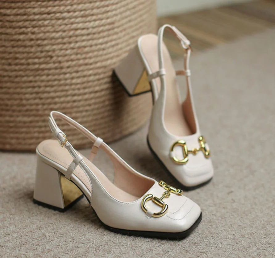 Mary Jane Shoes 41-43 French Vintage Square Headed Thick Heels High Heels Single Shoes Baotou Letter Sandals