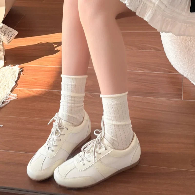 Casual Shoes Lace Up Round Toe Low Heels Sneakers Outside Comfy Flat Sneakers Mujer