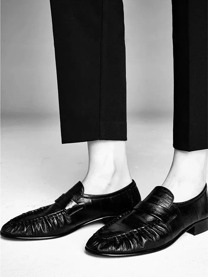 Pleated Design Loafers Comfort Low-Heel Flats