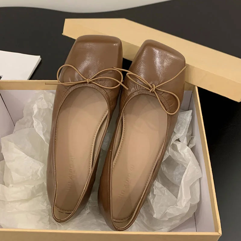 Flat Shoes Square Toe Shallow Slip On Casual Ballerina Shoes Soft Flat Ballet Shoes