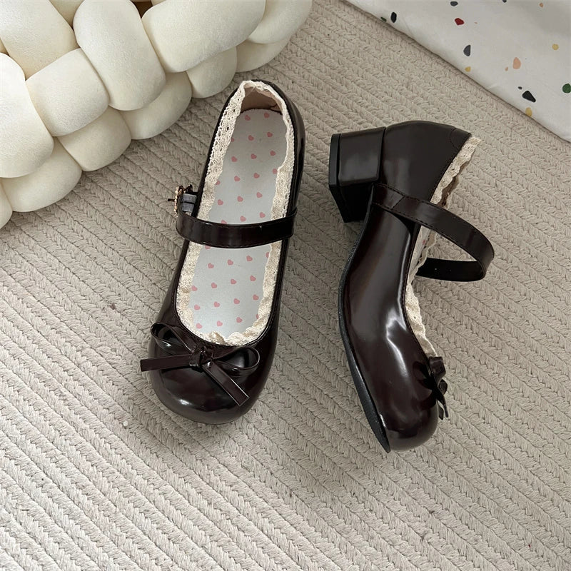 JK Mary Jane Shoes Causal Shallow Butterfly-knot Shoes Leather Shoes