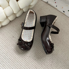 JK Mary Jane Shoes Causal Shallow Butterfly-knot Shoes Leather Shoes
