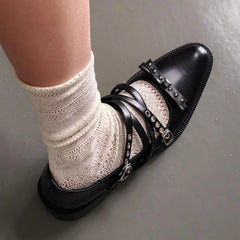 Roman Style Pointed Toe Shoes Mid Heels Rivet Single Shoes Elegant Versatile