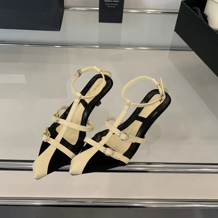 Pointed Heel Sandals Ankle Strap Open Toe All-Match Beach Shoes Peep Comfort High Girls Stiletto Gladiator Pump