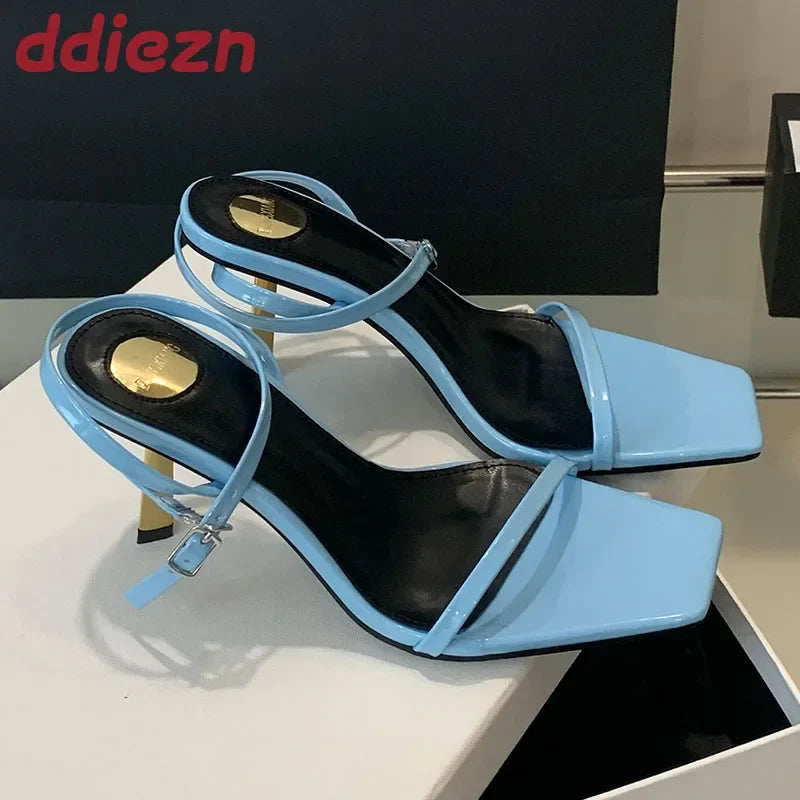 Thin Heels Sandals Open Toe Ankle Strap High Heels Simple Elegant Party Shoes