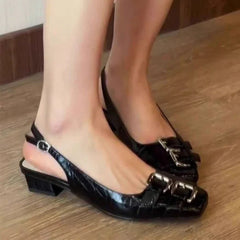 Square Toe High Heels Sandals Chunky Leather Shoes Woman Slippers Party Pumps Mujer Flip Flops