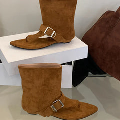 White Sandals Woman Thong Low Heels Ankle Boots Shoes Punk Black Sandals Brown Flip Flops Sandales Femmes 2025