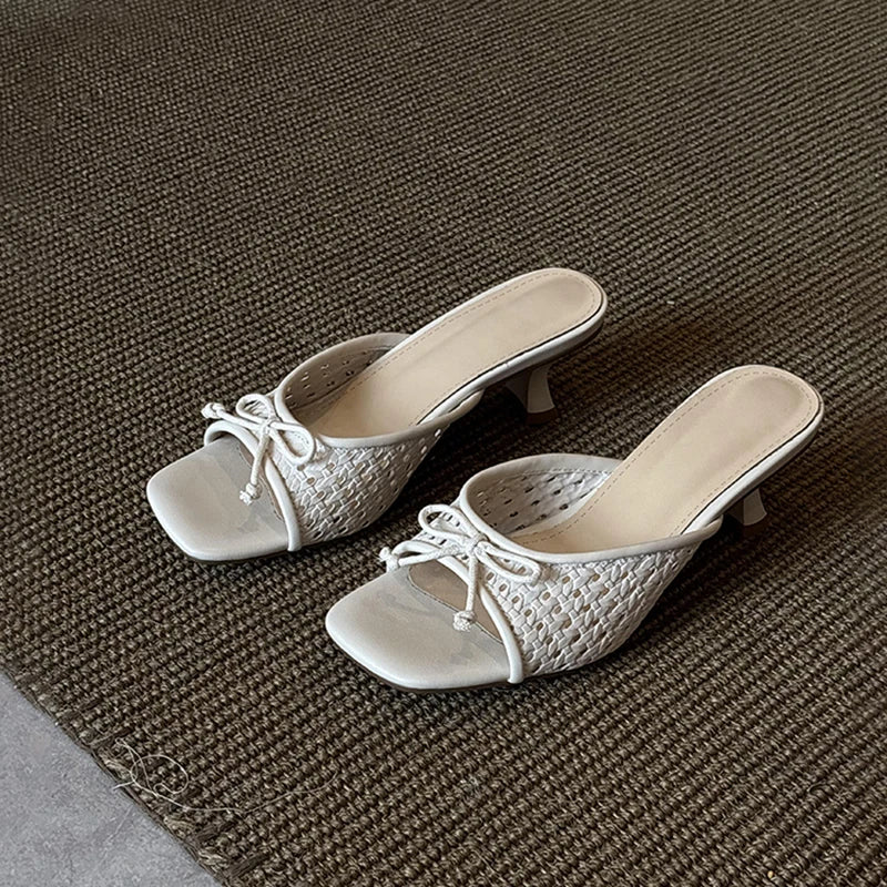 Butterfly-knot Woman Slippers High Heel Slides Concise Party Dress Shoes