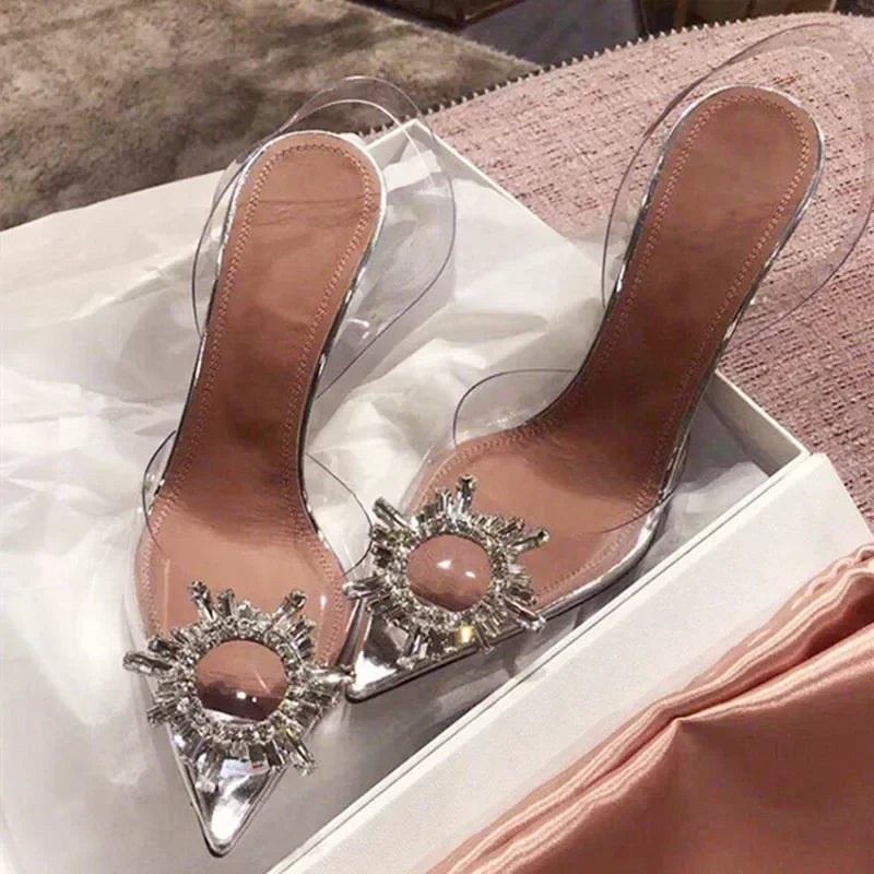 CRYSTAL Diamond PVC Transparent High Heels Pointed Toe Elegant Banquet Prom