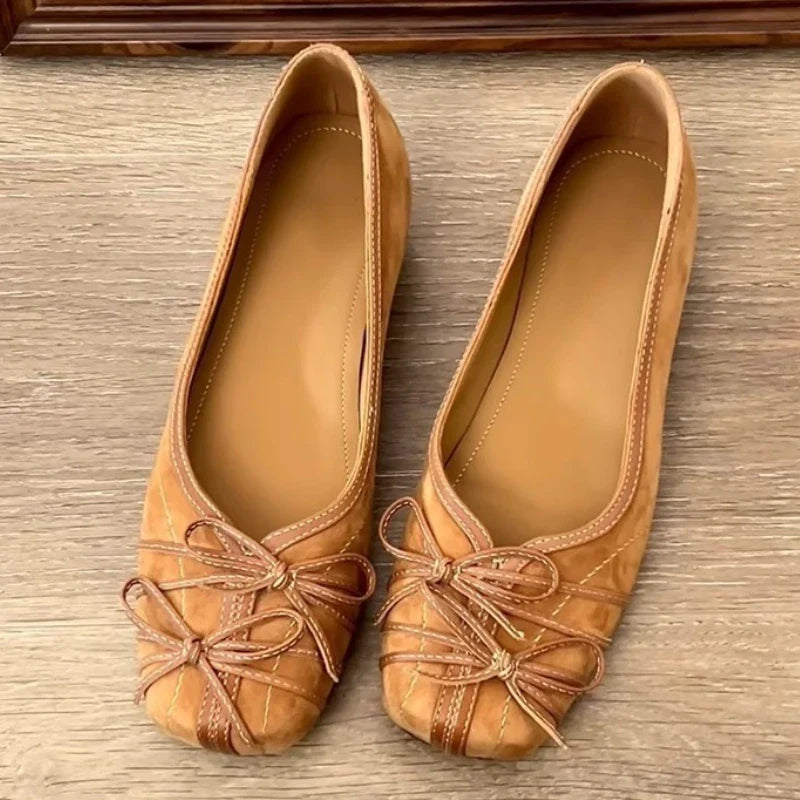 Novelty Bowknot Design Low Heel Pumps Comfortable Square Toe Lightweight Shoes