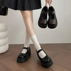 Vintage Platform Thick Bottom Mary Jane Shoes Shallow Round Toe Shoes Elegant Party Leather Shoes