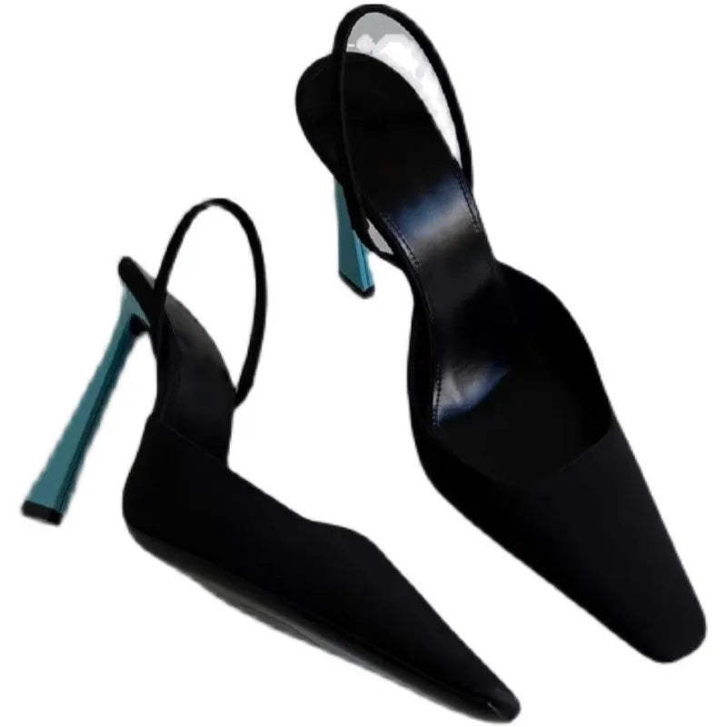 and pointed small square head back trip with silk single shoes thin high-heeled banquet dress sandals
