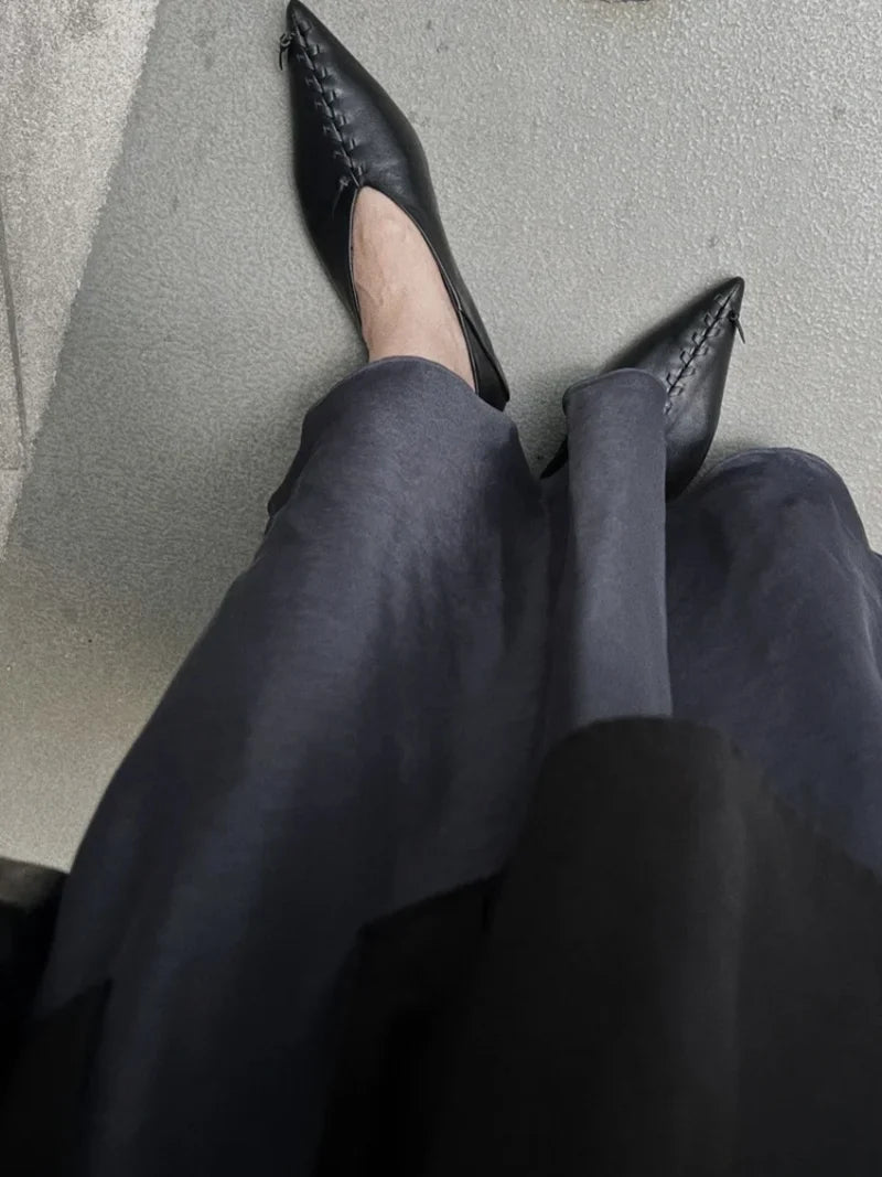 Genuine Leather Retro Pointed Toe Flat Shoes Design Weaving Simple Office Daily Commuting Shallow Shoes