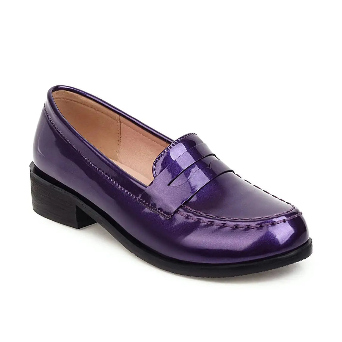 Low Heels Loafers Slip On Patent Leather Casual Daily Work Shoes Purple Black Yellow Plus Size 41 42 43