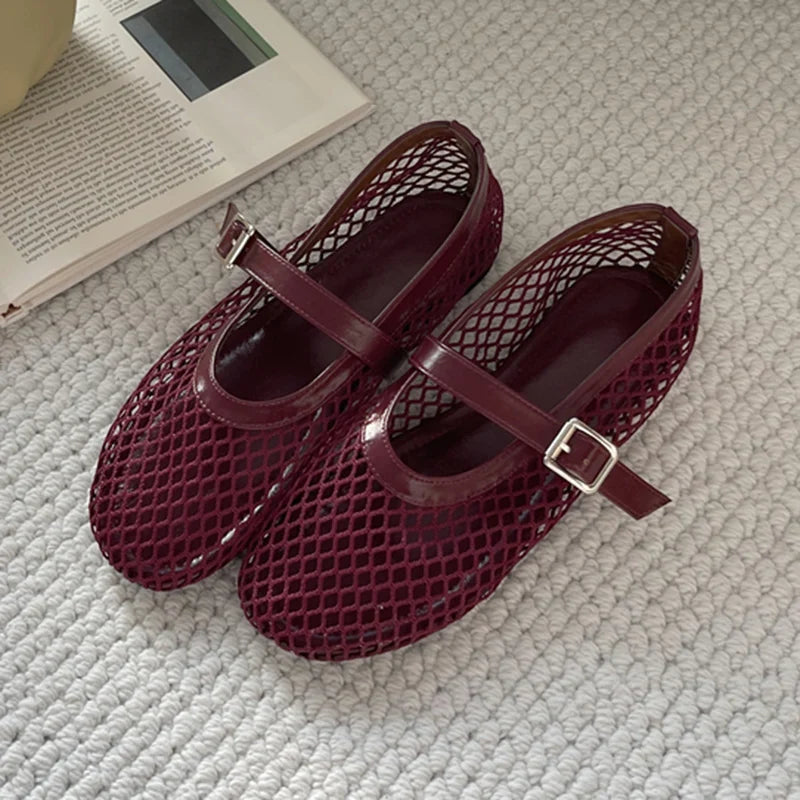 Kcenid Red Black Ballet Flat Shoes