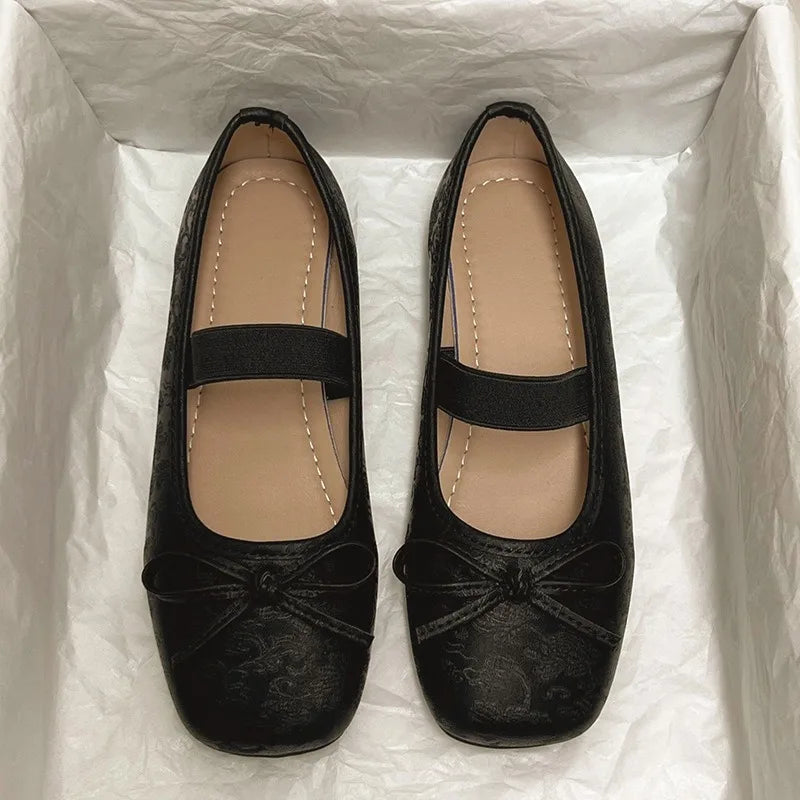 Ballerina Shoes Comfort Non-slip Loafers Leather Flats Elegant Bowknot Mary Janes Shoes