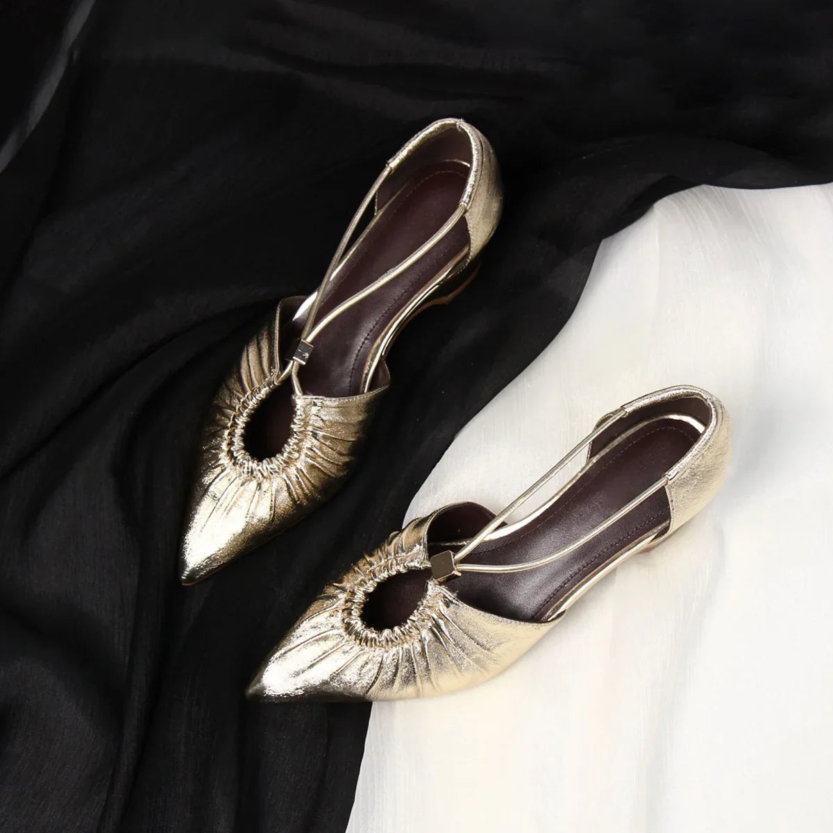 Pointed Hollow Pleated Flat Shoes Outdoor Shallow Casual Sandals Comfortable Breathable Shoes