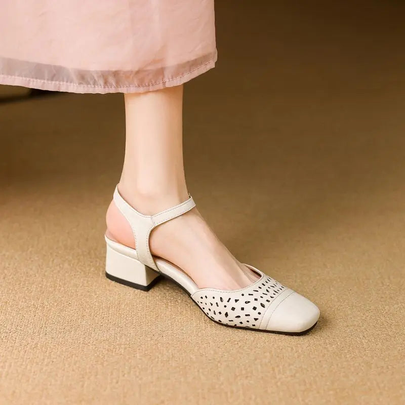 Vintage Square Toe Thick Heels 3.5cm Buckle Strap Breathable Small Size 31 32 33 Sweet Daily Shoes