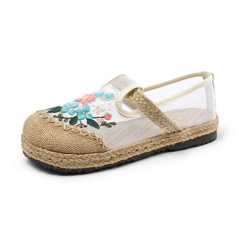 Thin Mesh Embroidered Shoes Breathable Antique Hanfu Shoes Old Beijing Cloth Shoes Flat Shoes