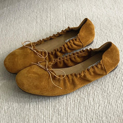 Suede Retro Bowknot Round Toe Flat Shoes Soft Sole Comfort